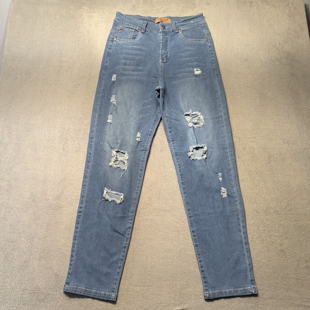 Judy Blue Womens Size M Distressed Skinny Jeans Medium Wash Blue Stretch Denim